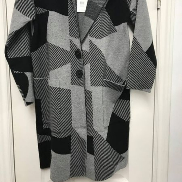 TODAYS Gray Plaid Full Length Shacket Coatigan Jacket With Hood Sz Large NWOT - Picture 2 of 9